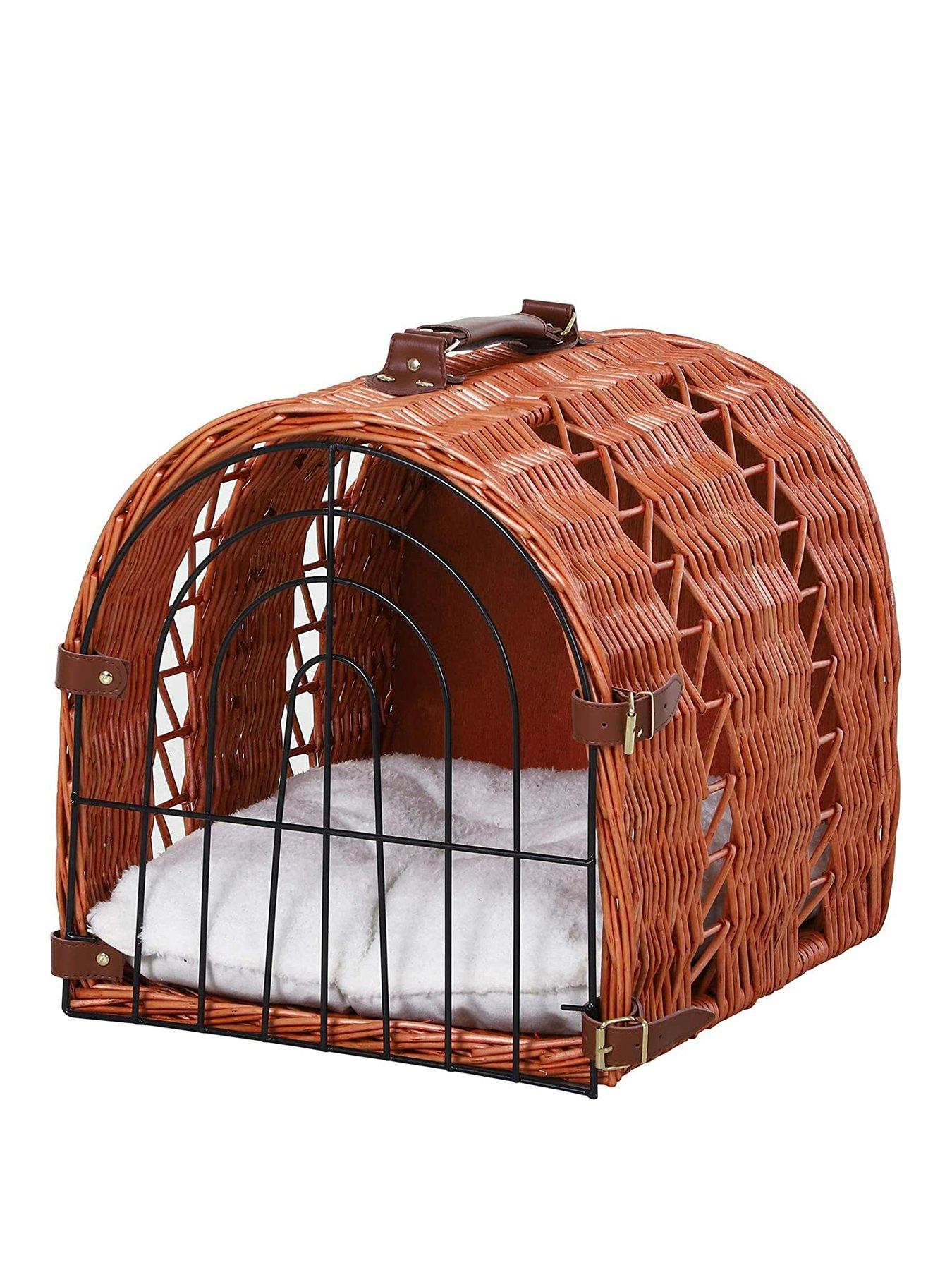 Product photograph of Pawhut Cats Medium Portable Wicker Pet Travel Carrier - Natural Tone from very.co.uk