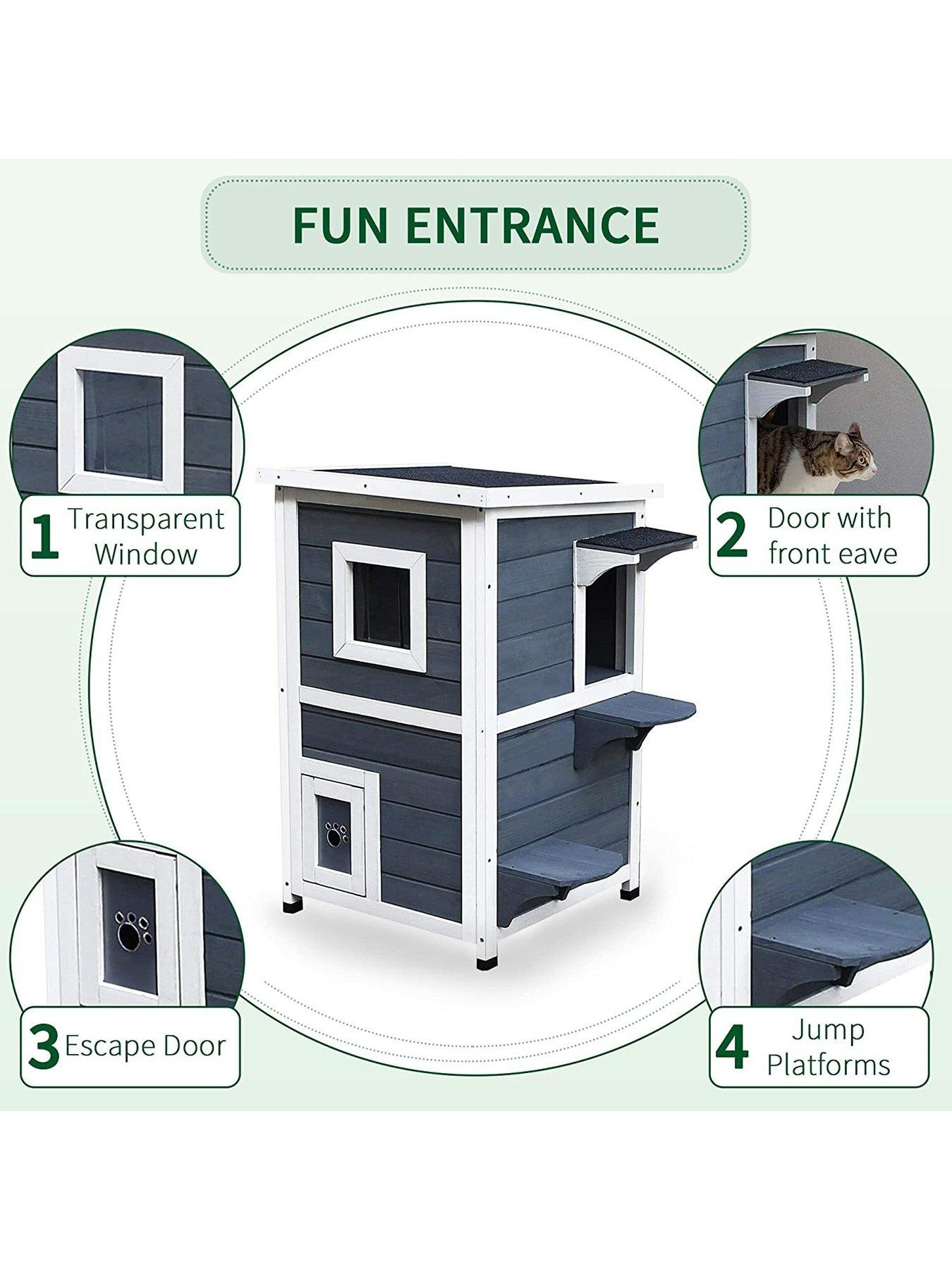 PawHut Outdoor Solid Wood 2 Floor Cat Condo Pet House Very