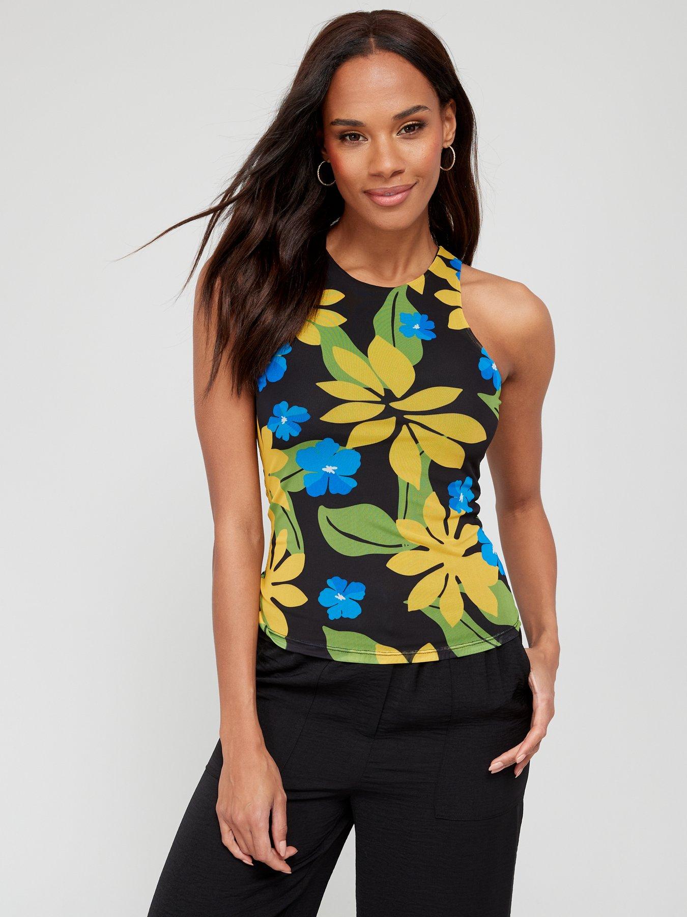 V by Very Ruched Detail Mesh Sleeveless Top - Print