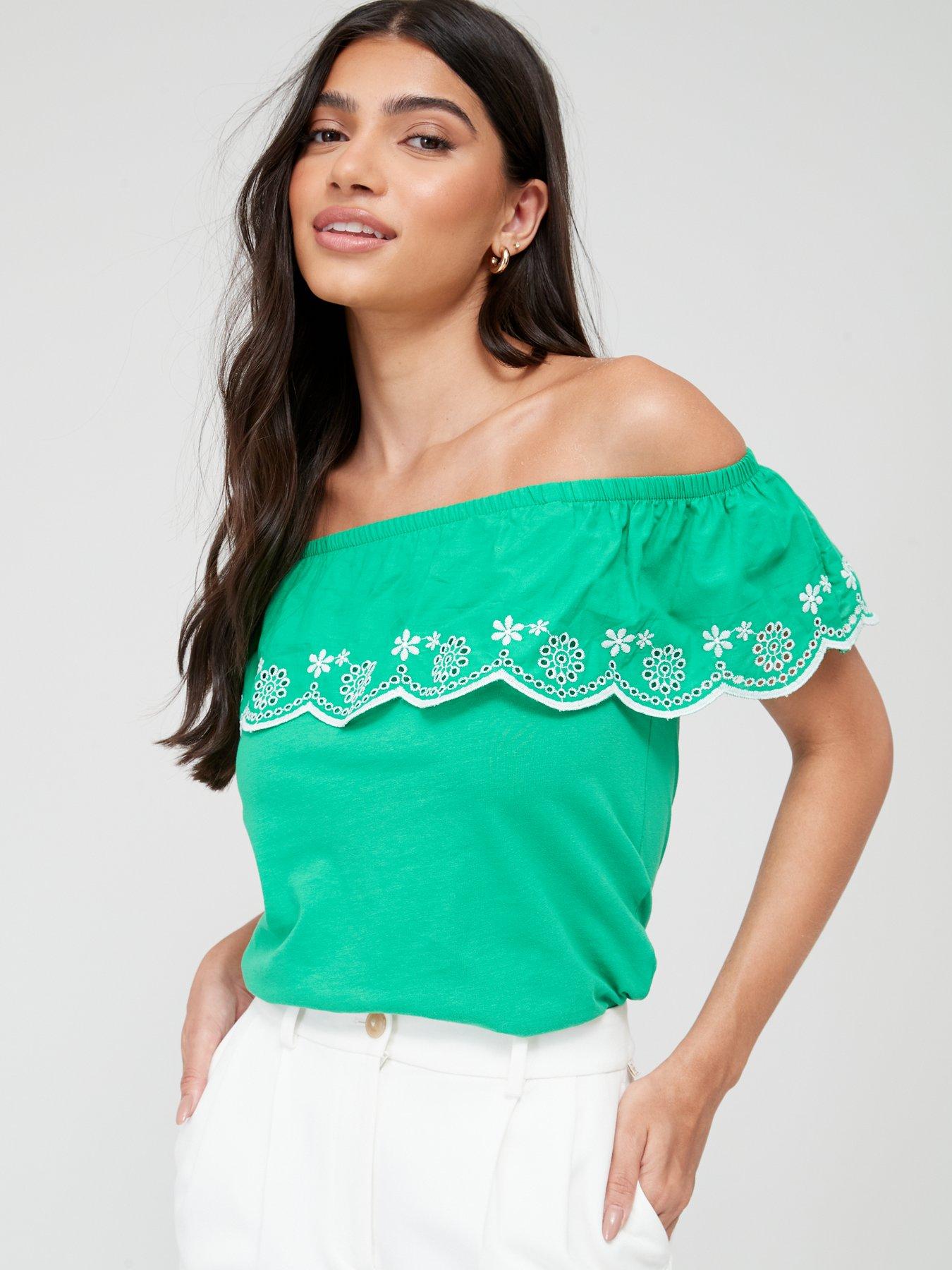 V by Very Tie Waist Jacquard Wrap Top - Green