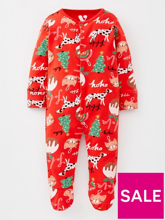 front image of mini-v-by-very-baby-girls-christmas-sibling-sleepsuit-red