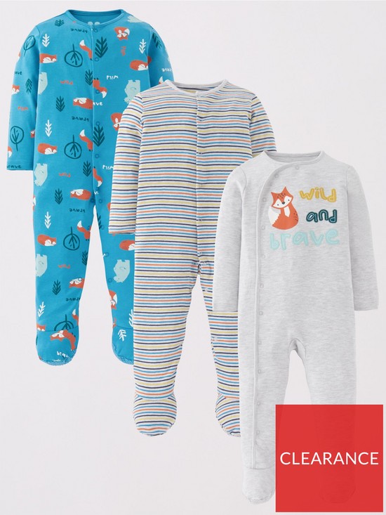 front image of mini-v-by-very-baby-pack-of-3-fox-sleepsuits-multi