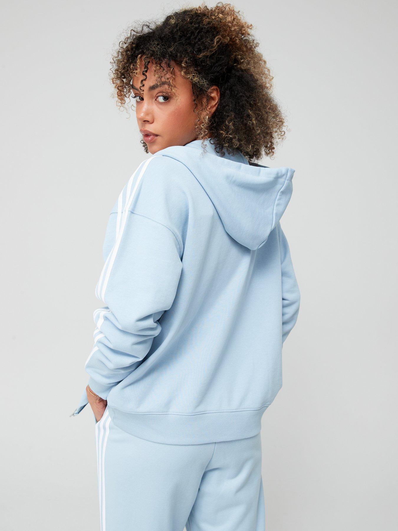 Essentials 3 stripes French Terry Oversized Full zip Hoodie Blue