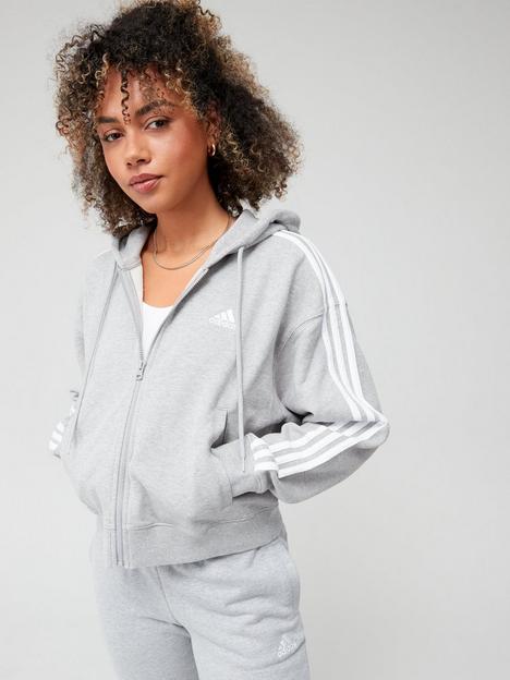 adidas-sportswear-essentials-3-stripes-french-terry-bomber-full-zip-hoodie-grey