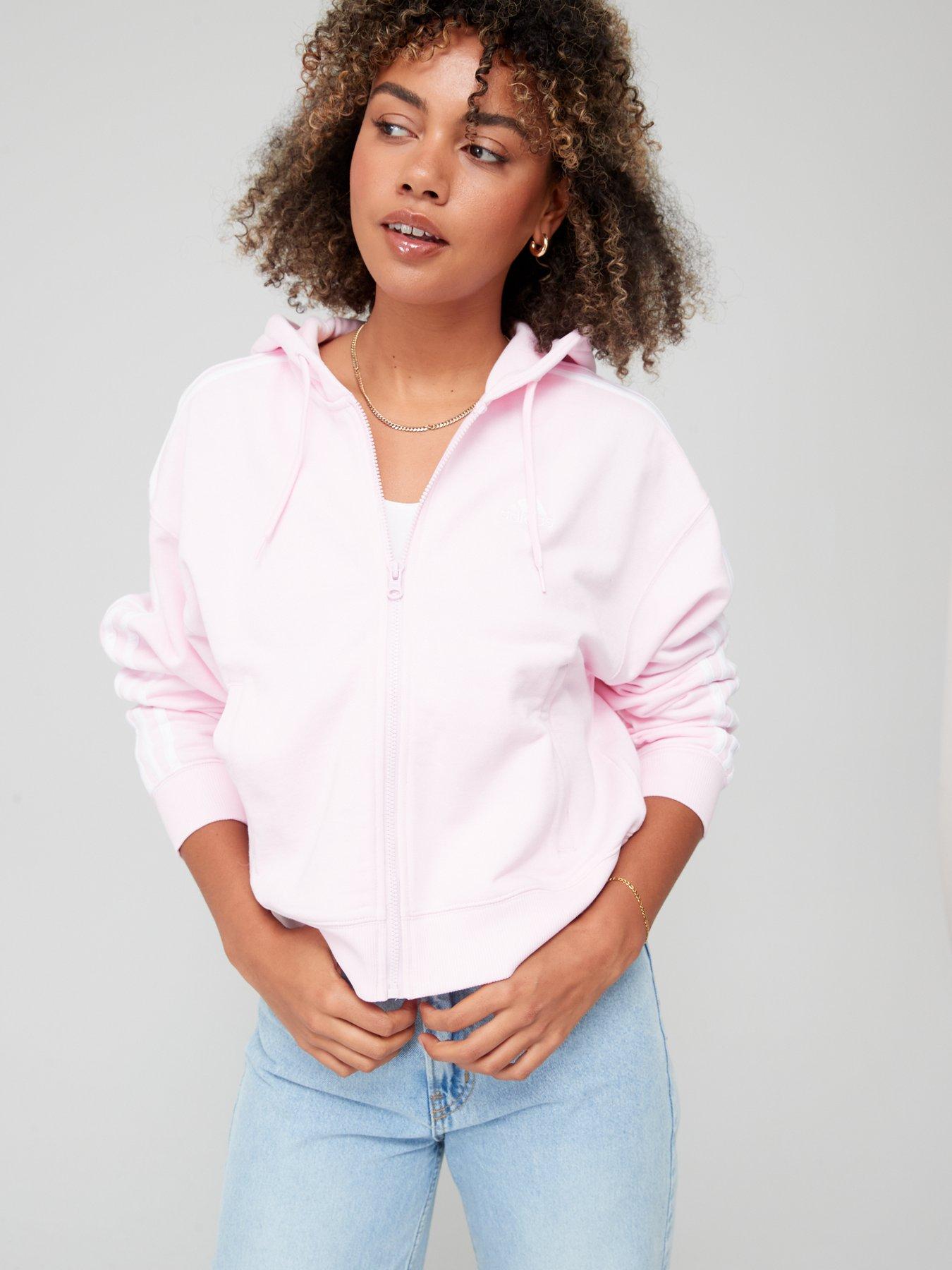 adidas-sportswear-essentials-3-stripes-french-terry-bomber-full-zip-hoodie-pink
