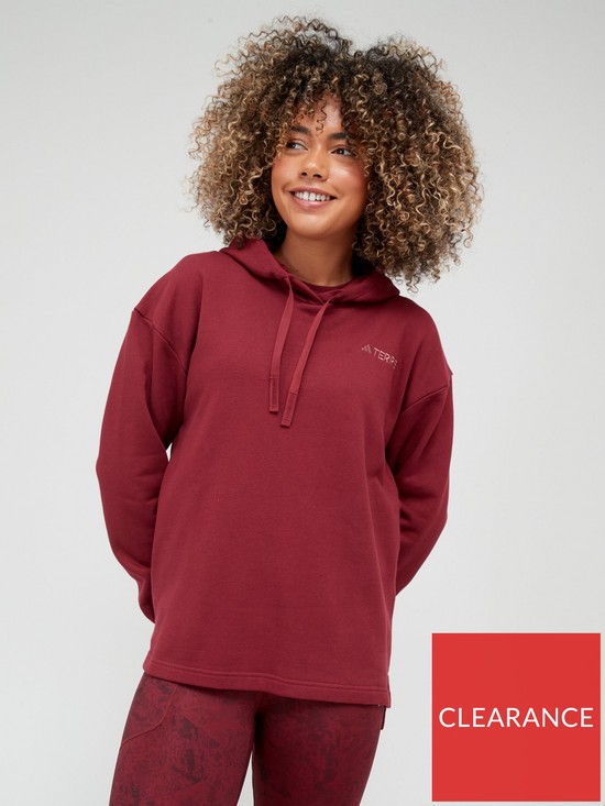 front image of adidas-terrex-womens-hooded-sweat-red
