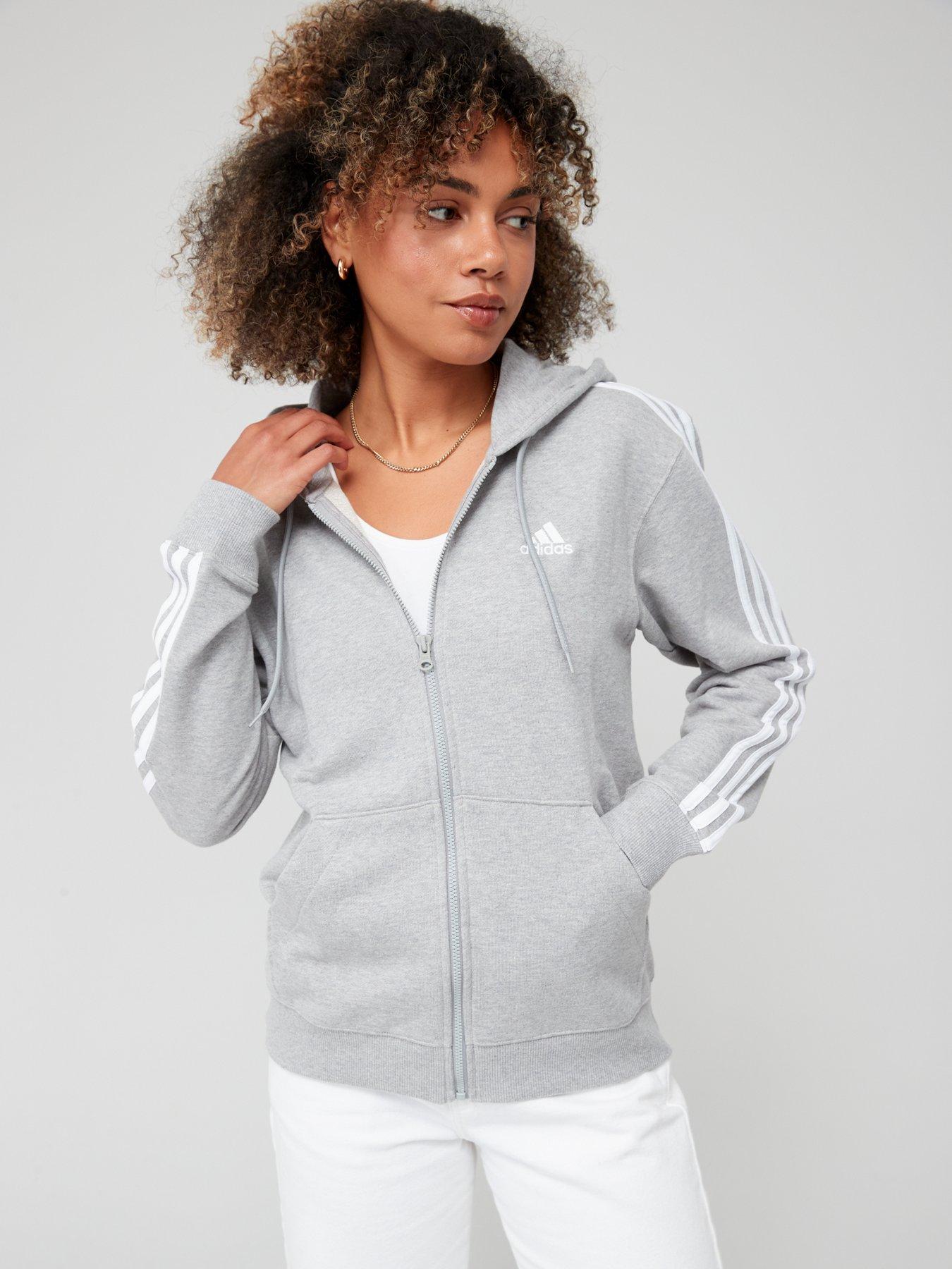 undefined Essentials 3-Stripes French Terry Regular Full-Zip Hoodie - Grey