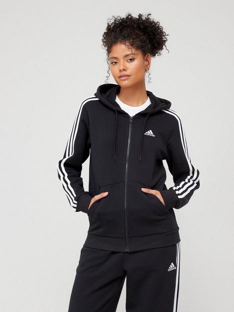 adidas-sportswear-essentials-3-stripes-full-zip-fleece-hoodie-blackwhite
