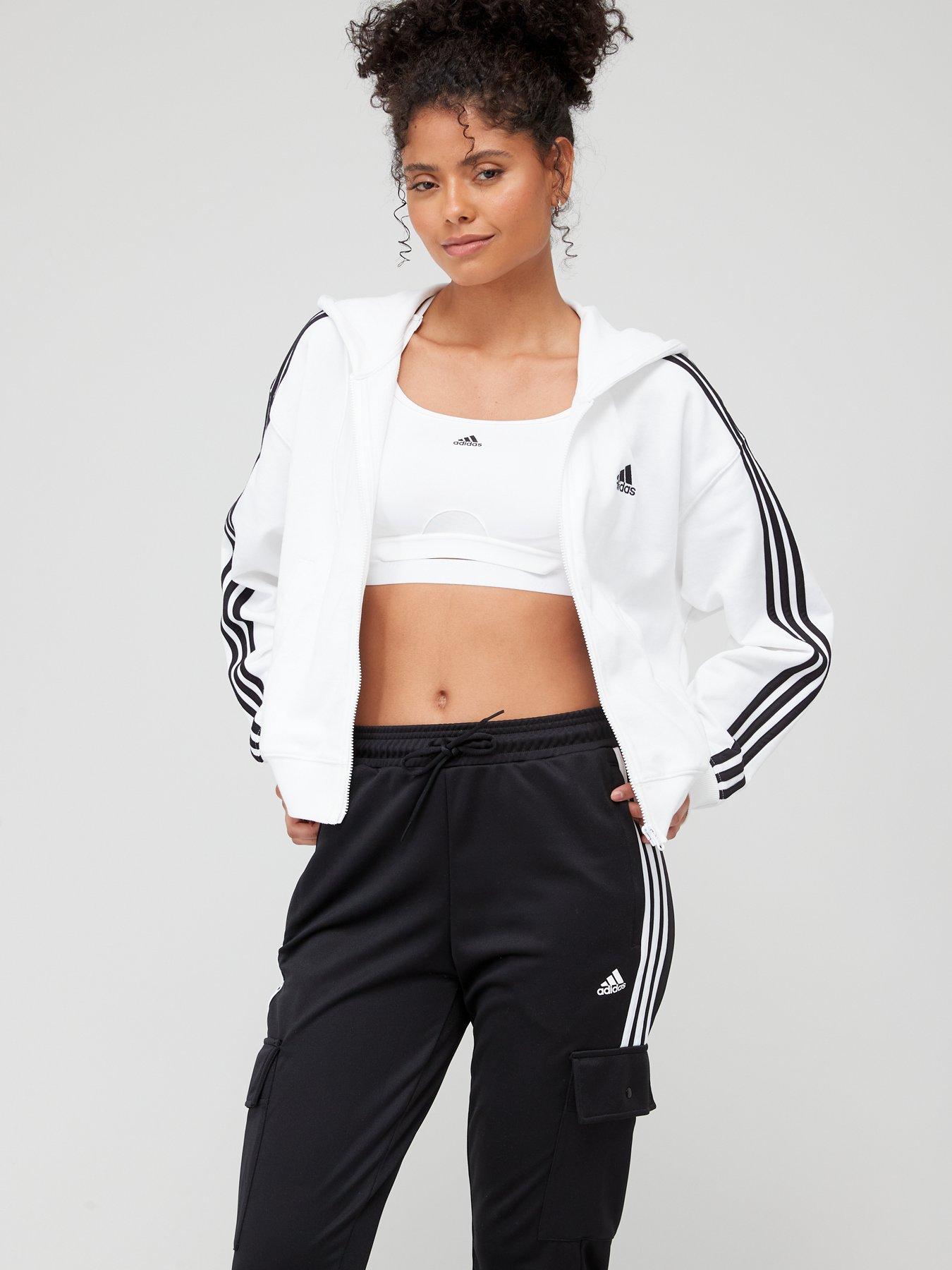 adidas Womens Essentials 3-Stripes French Terry Cropped Hoodie