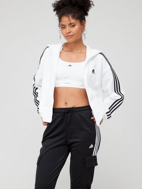 adidas-sportswear-essentials-3-stripes-french-terry-bomber-full-zip-hoodie-whiteblack