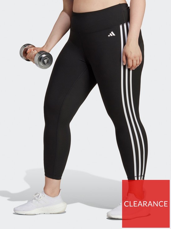 front image of adidas-womens-performance-train-essentials-3-stripes-high-waisted-78-leggings-black
