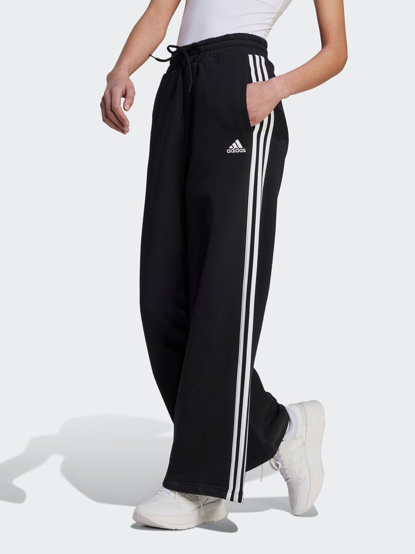 undefined Women's 3 Stripe Wide Leg Pants - Black/White