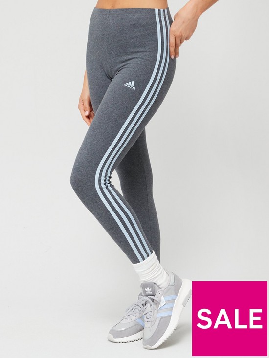 front image of adidas-sportswear-essentials-3-stripes-high-waisted-single-shirt-leggings-dark-grey