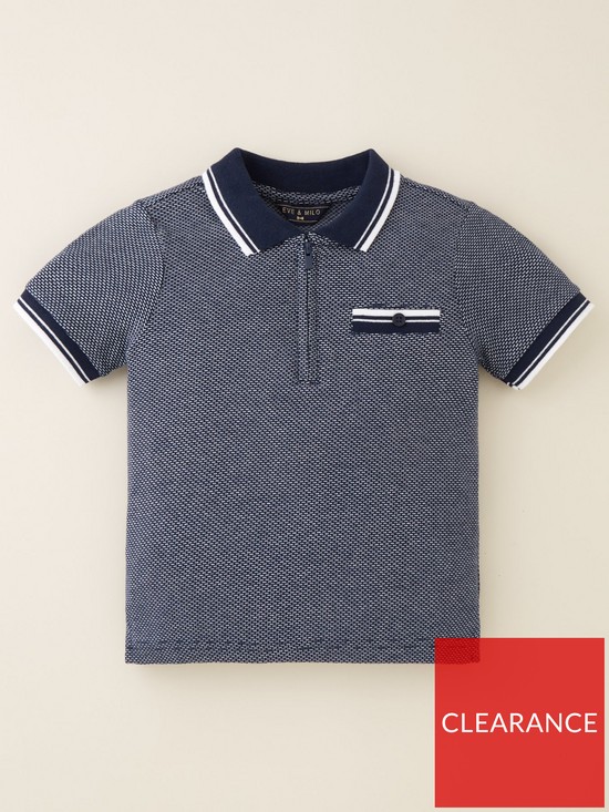 front image of eve-and-milo-childrens-textured-polo-shirt-navy