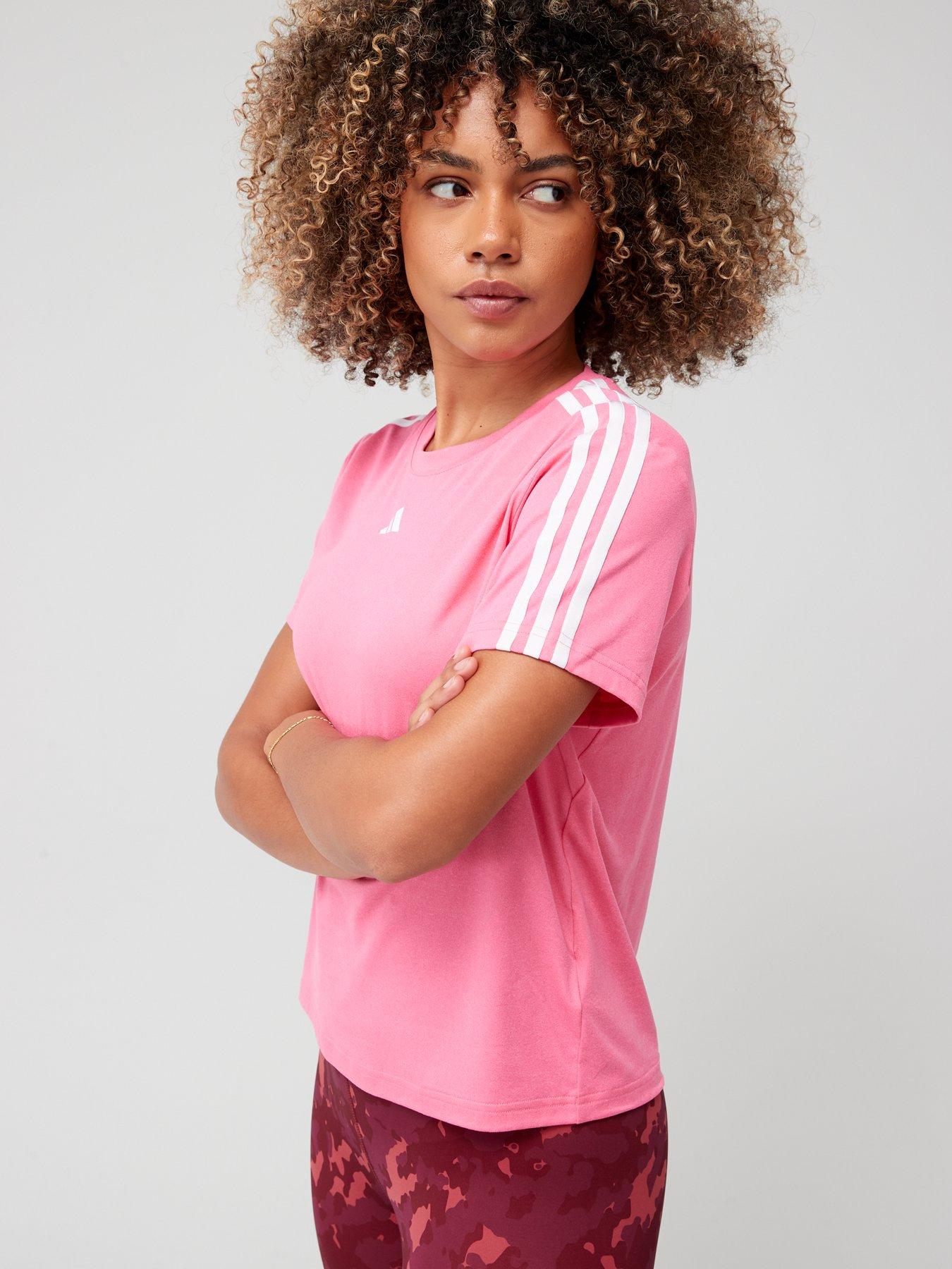 Adidas Performance Aeroready Train Essentials 3 Stripes T Shirt Pink Uk 4328