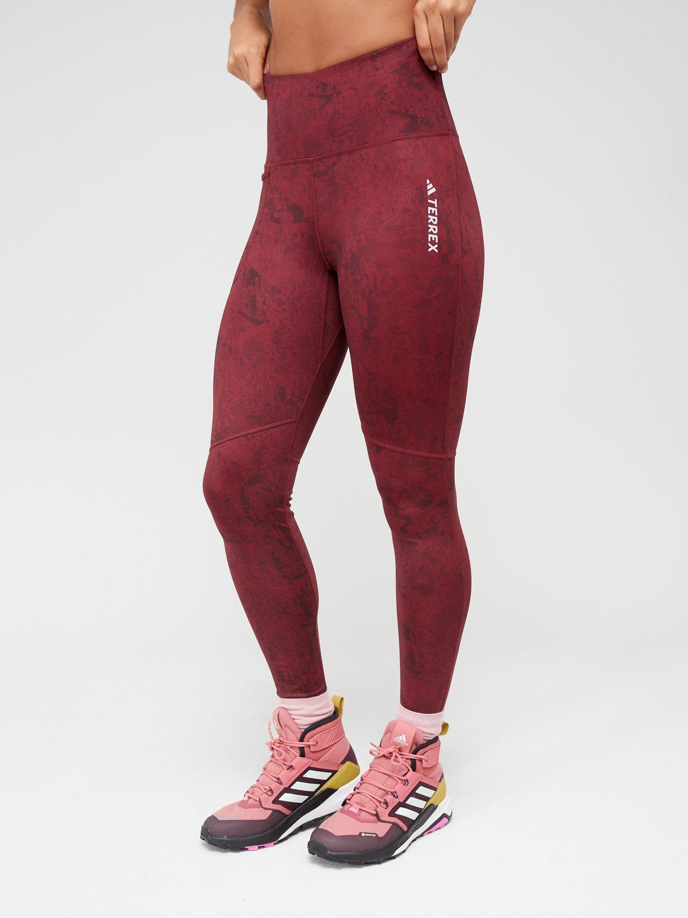 adidas Originals three stripe leopard print leggings in burgundy