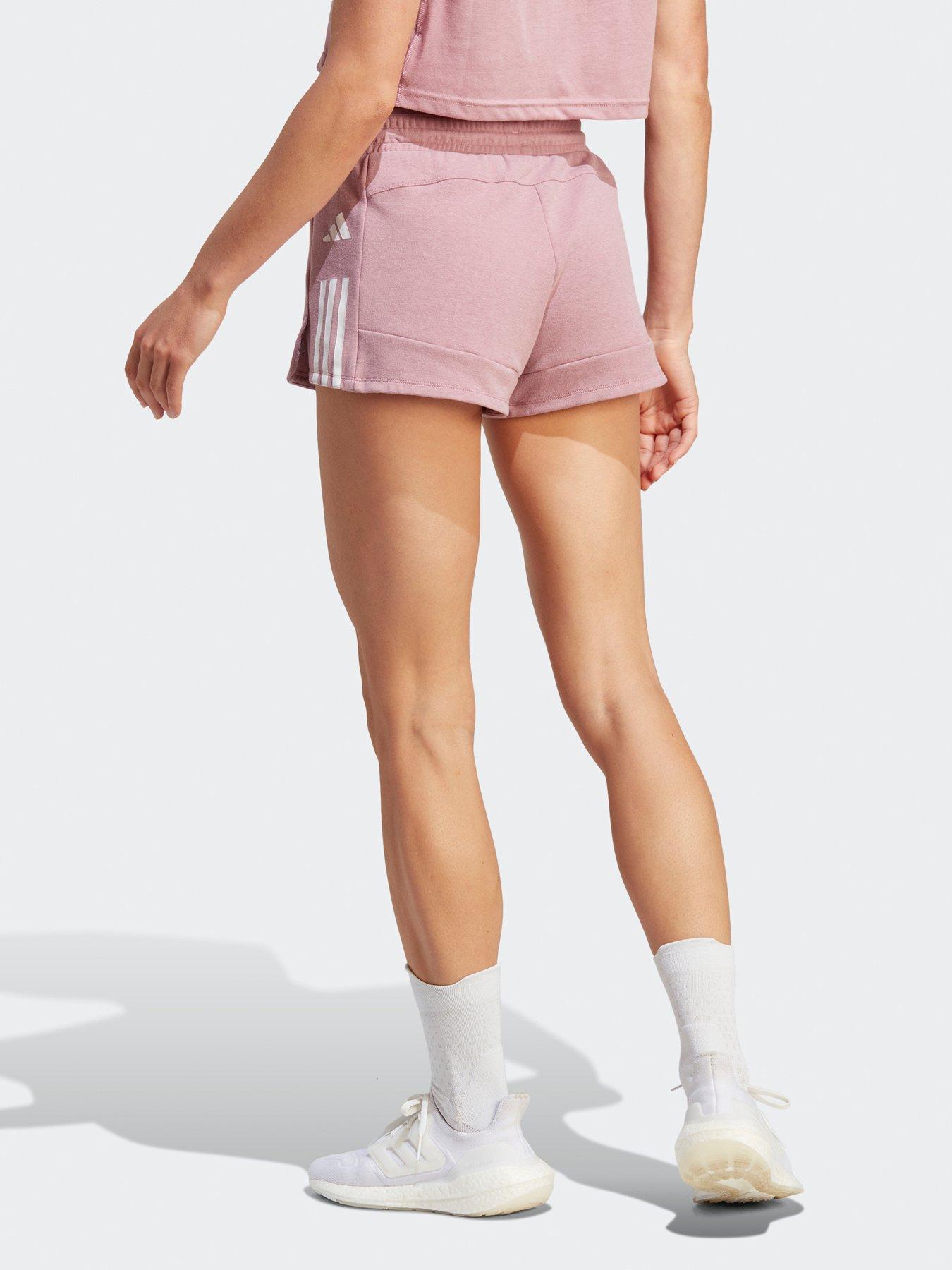 Adidas pink best sale 3 stripe shorts