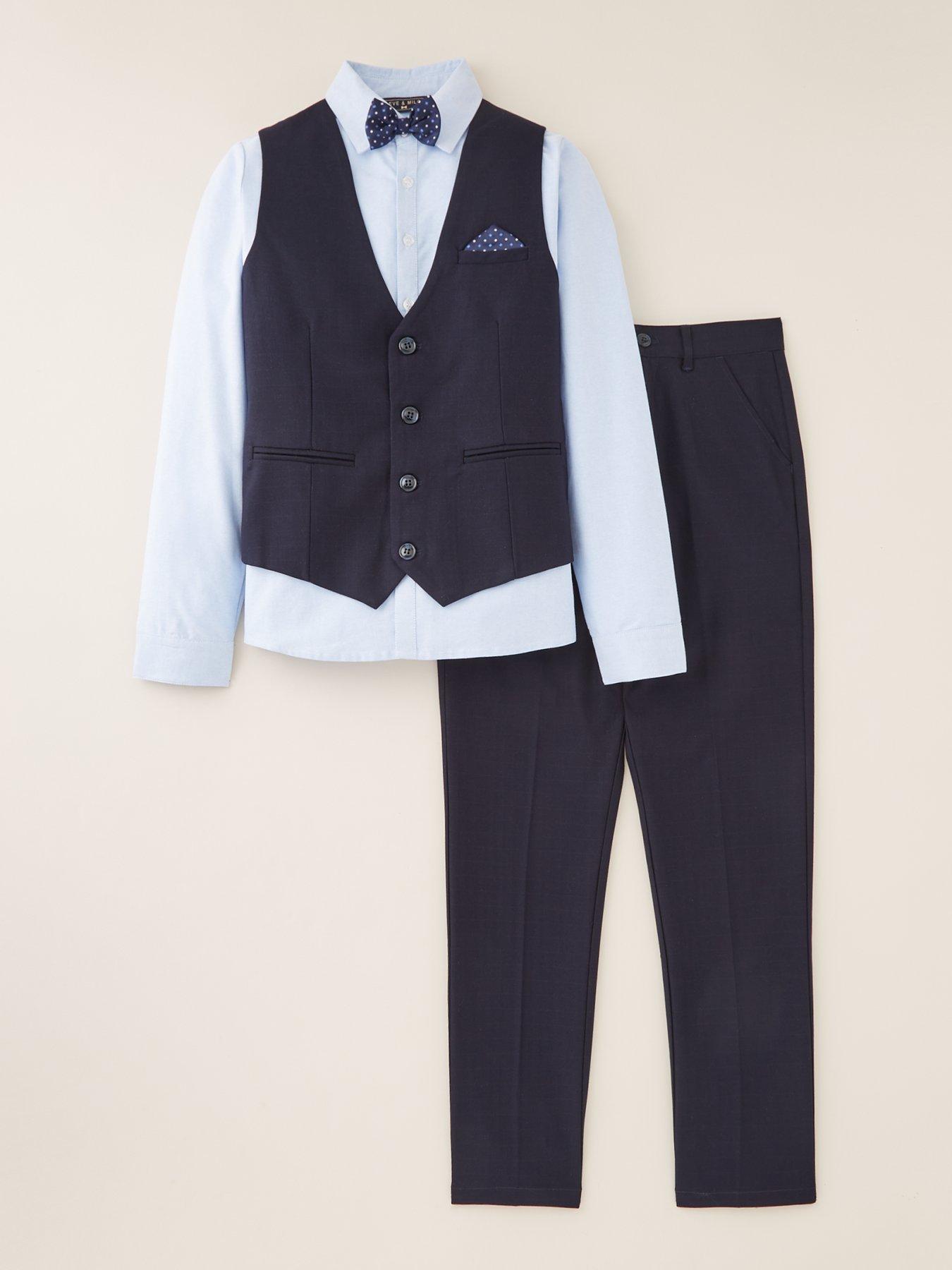 Eve and Milo Navy Trouser, Waistcoat And Shirt Set | very.co.uk