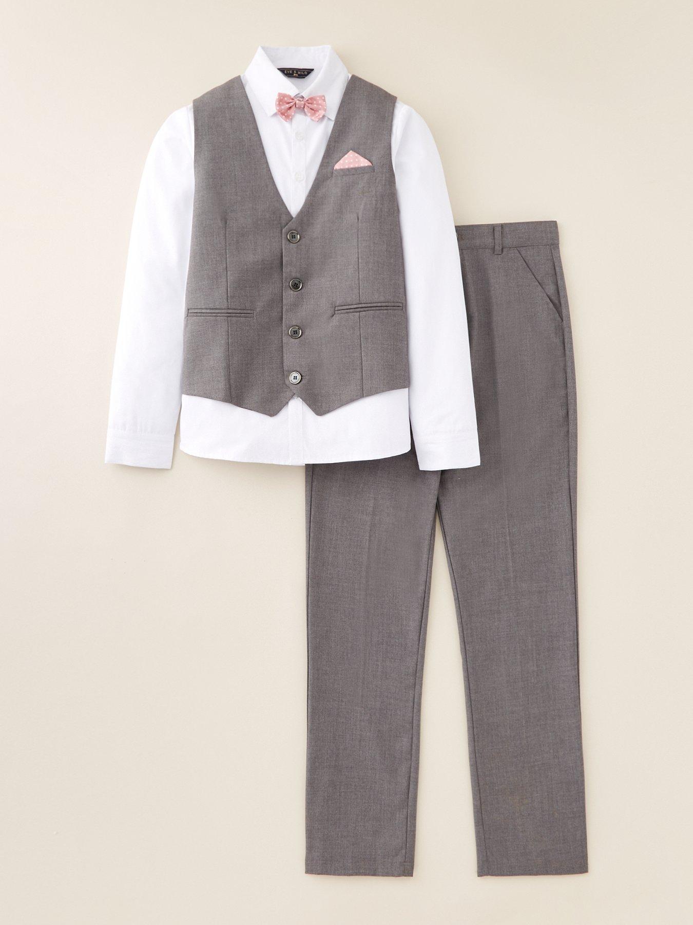 Eve and Milo Children's Trouser, Waistcoat and Shirt Suit - Grey | very ...