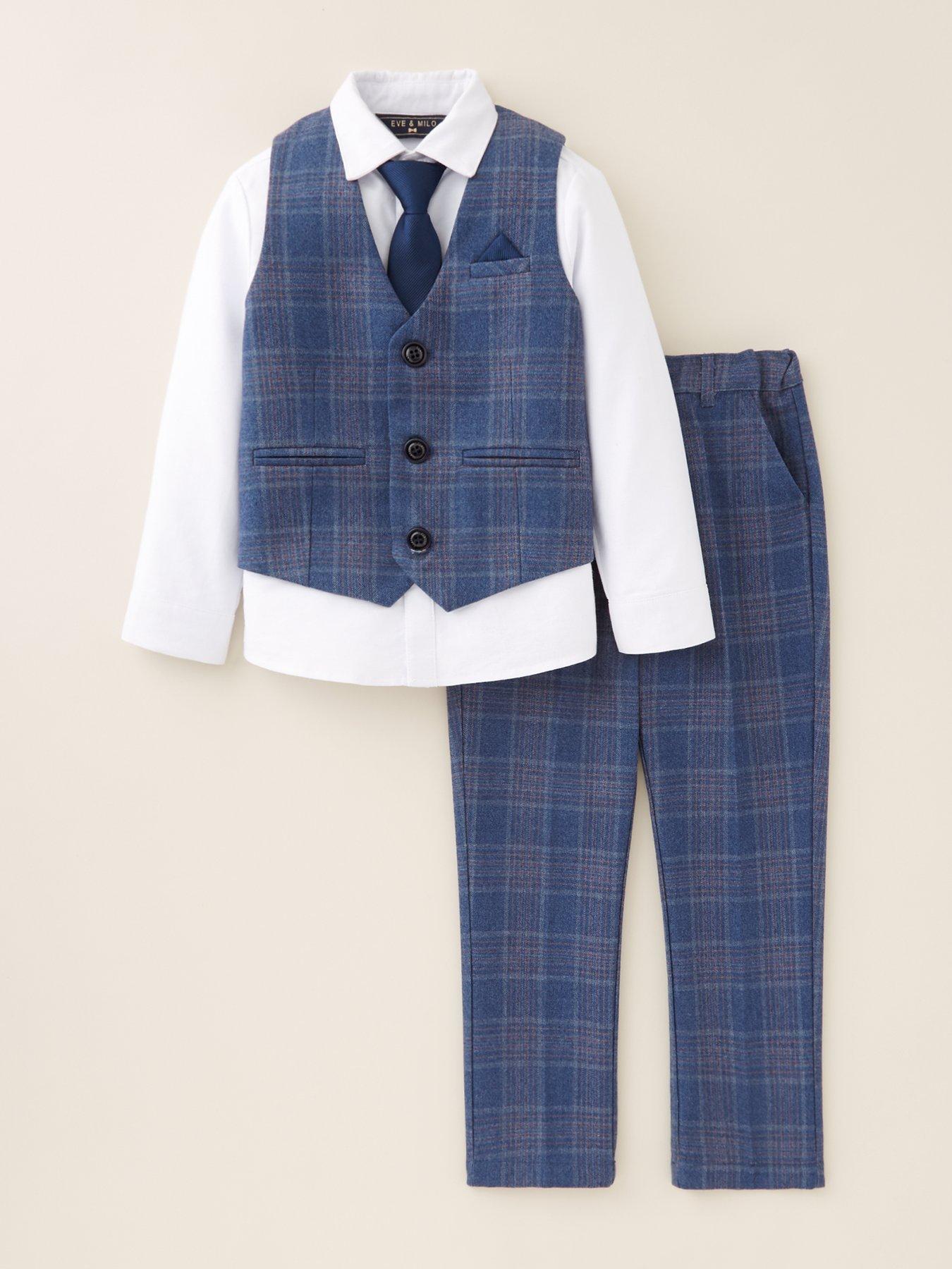 undefined Navy Check Trouser, Waistcoat And Shirt Set