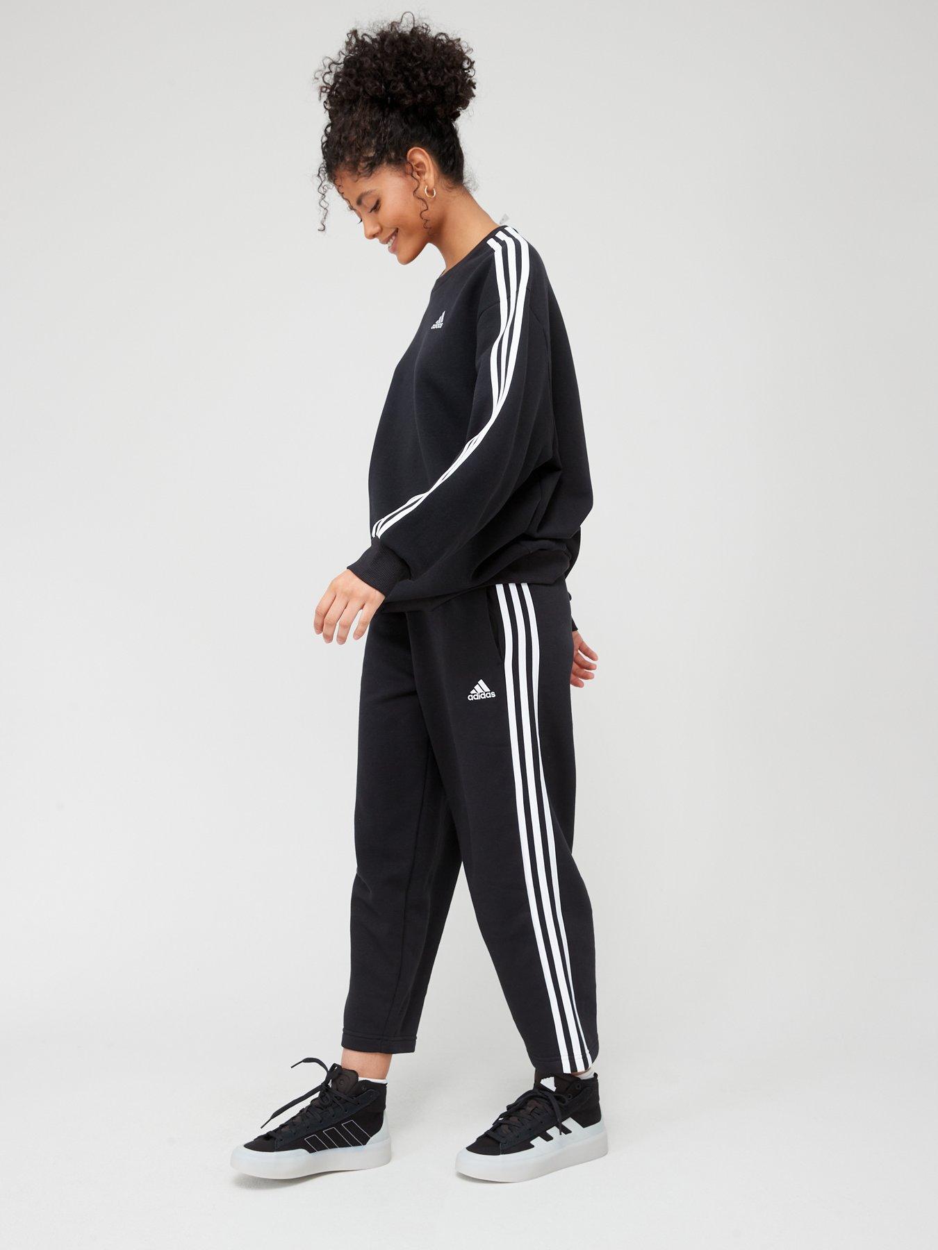 adidas Sportswear Womens 3 Stripe Oversized Crew Sweat - Black/White ...