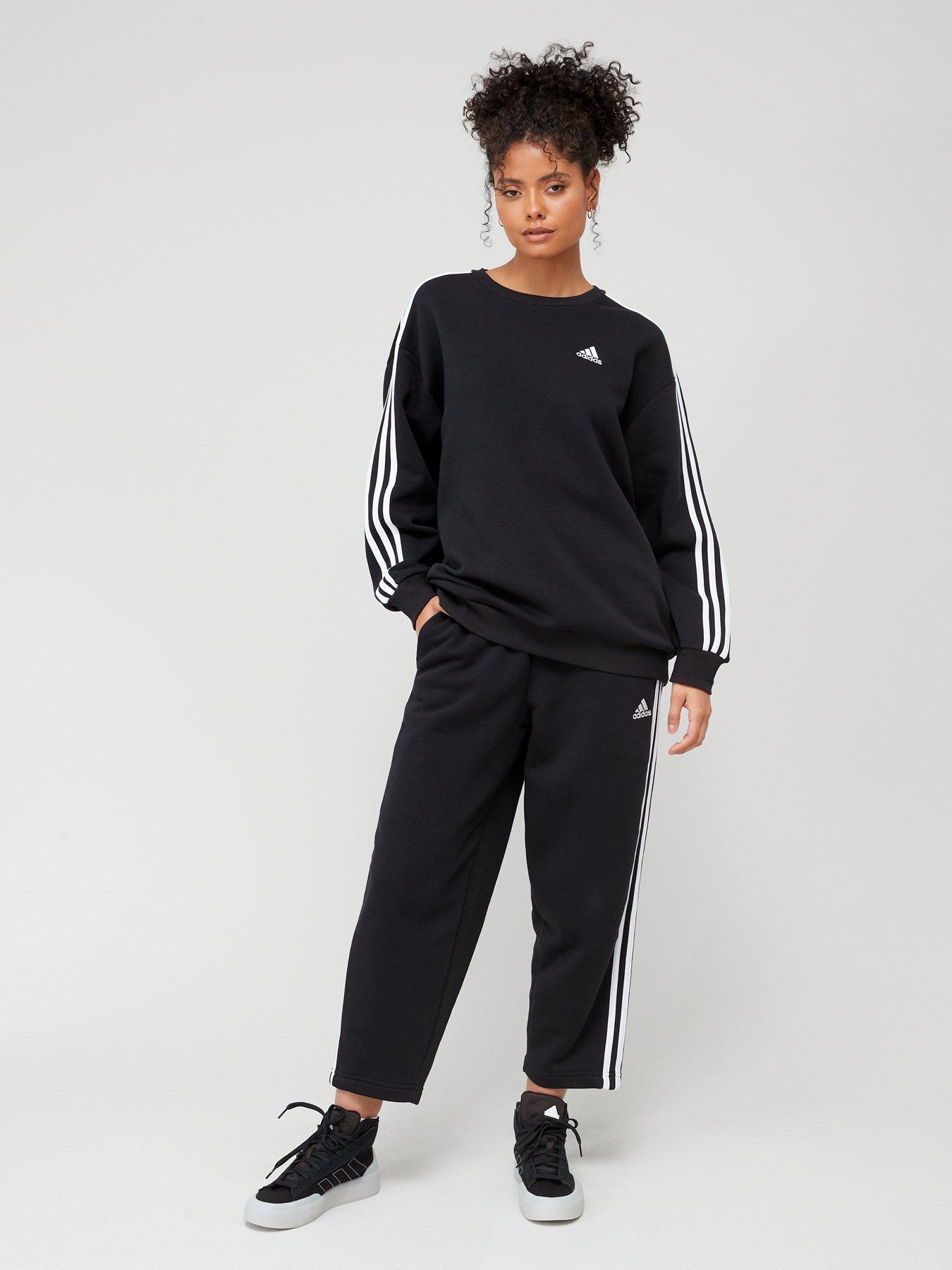 adidas Sportswear Womens 3 Stripe Oversized Crew Sweat - Black/White ...