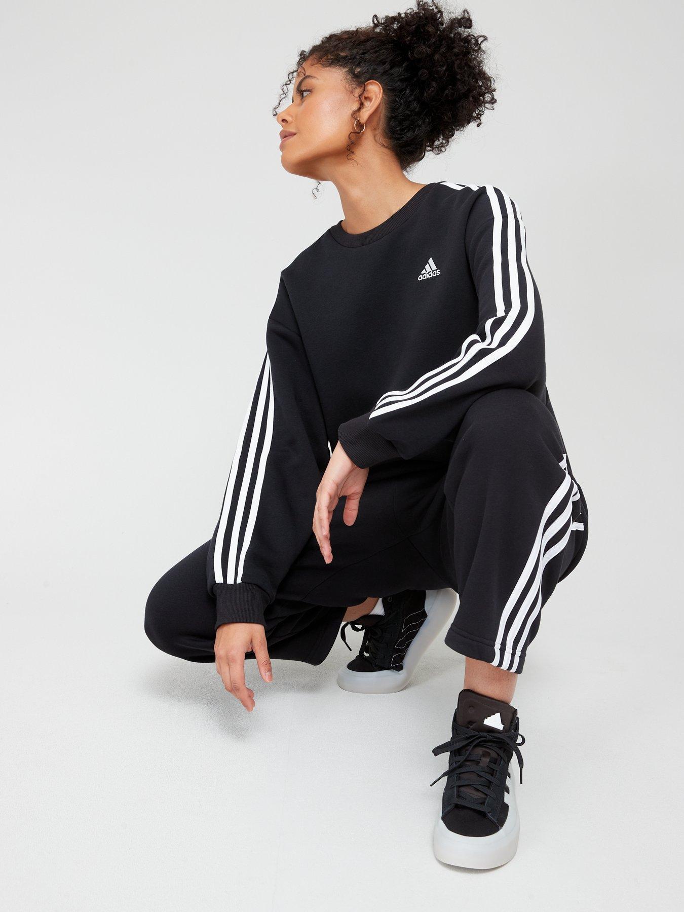 adidas Sportswear Womens 3 Stripe Oversized Crew Sweat Black White Very