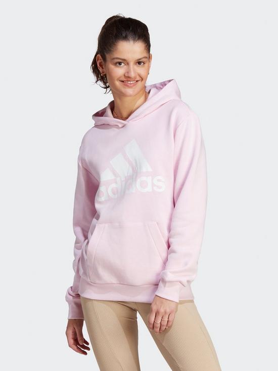 front image of adidas-sportswear-womens-big-logo-overhead-hoodie-pink