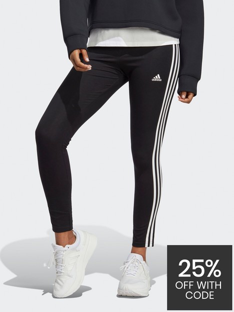 adidas-sportswear-essentials-3-stripes-high-waisted-single-shirt-leggings-blackwhite