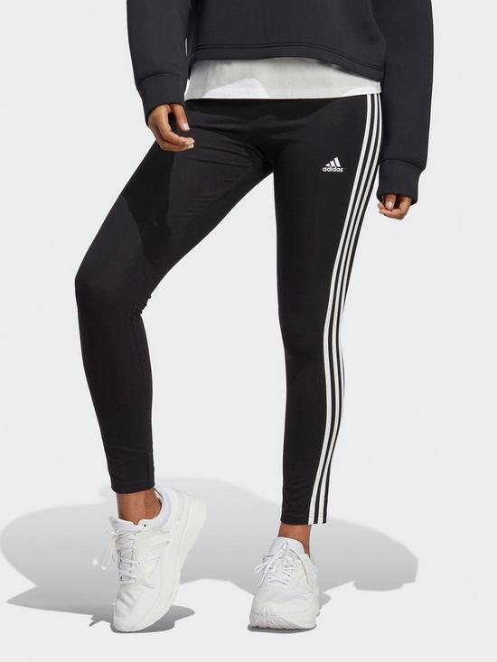 front image of adidas-sportswear-womens-high-waisted-3-stripe-leggings-blackwhite