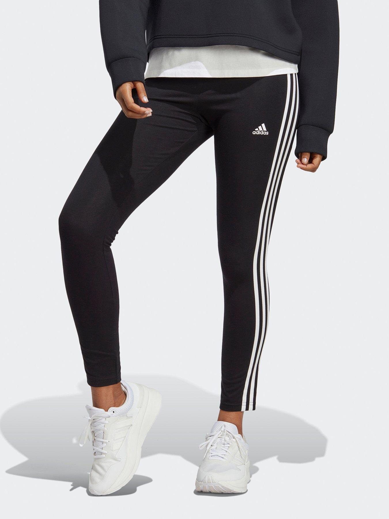 undefined Womens High Waisted 3 Stripe Leggings - Black/White