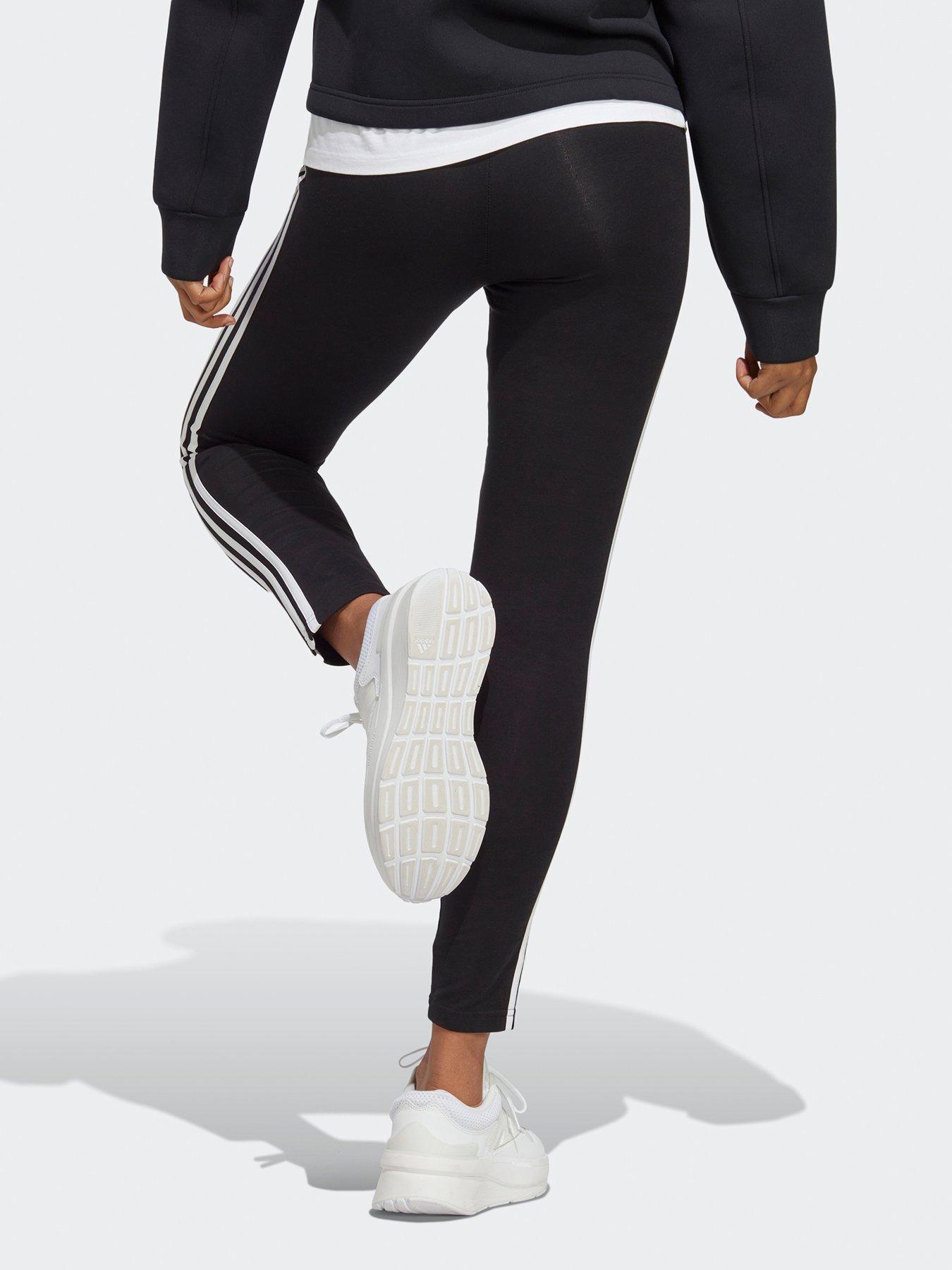 Adidas 3 stripe leggings black store and white