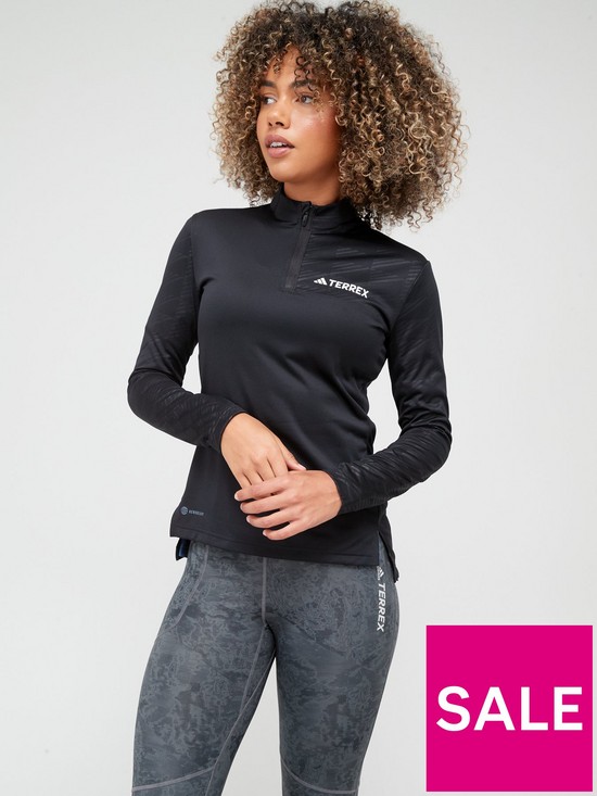 front image of adidas-terrex-womens-multi-half-zip-long-sleeve-top-black