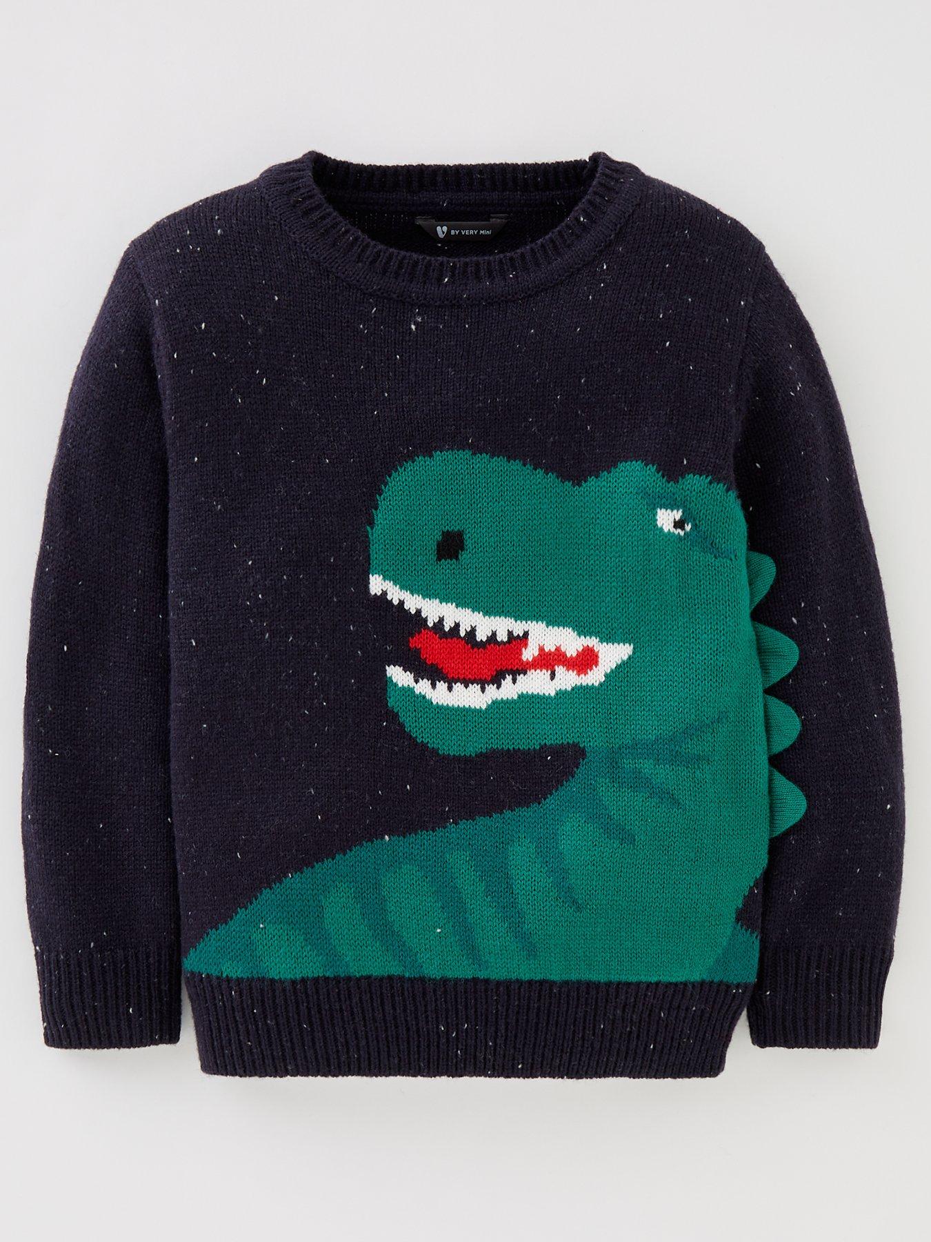 Mini V by Very Boys Knitted Dino Jumper - Navy | very.co.uk