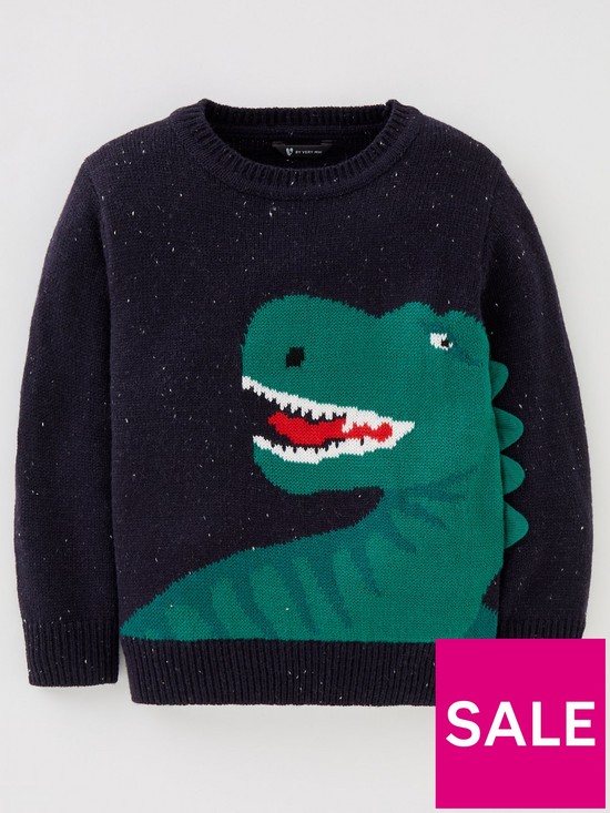 front image of mini-v-by-very-boys-knitted-dino-jumper-navy