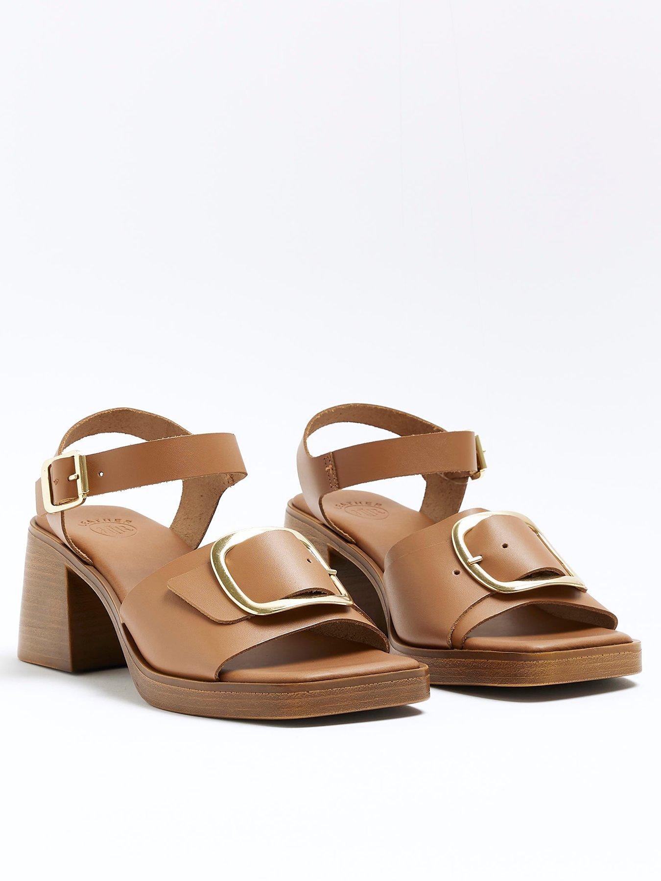 River Island Block Heel Trim Sandal Brown Very