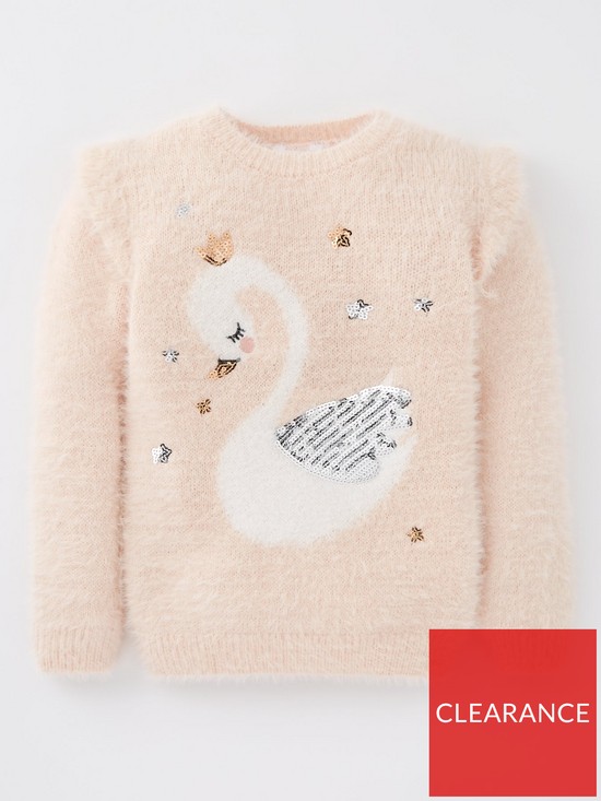 front image of mini-v-by-very-girls-swan-knitted-jumper-multi