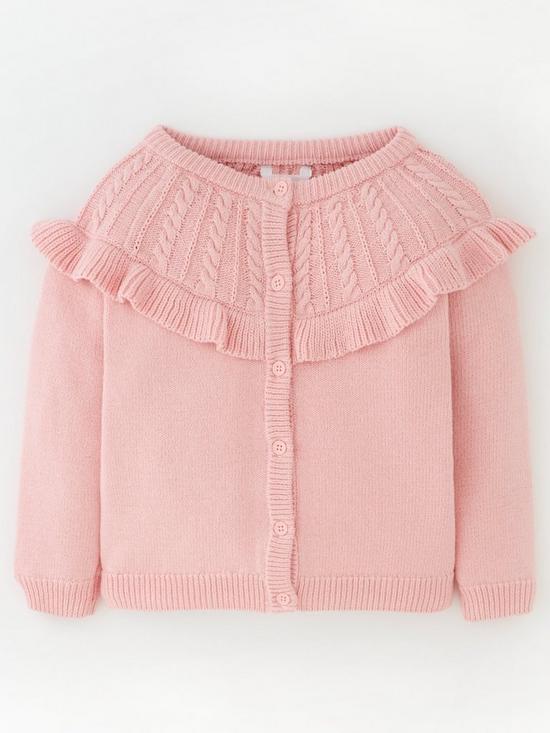 front image of mini-v-by-very-girls-pointelle-frill-knitted-cardigan-pink
