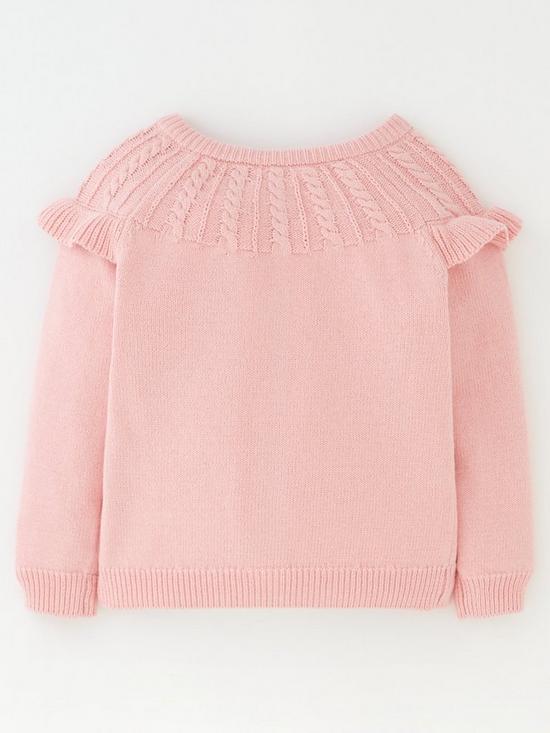 back image of mini-v-by-very-girls-pointelle-frill-knitted-cardigan-pink