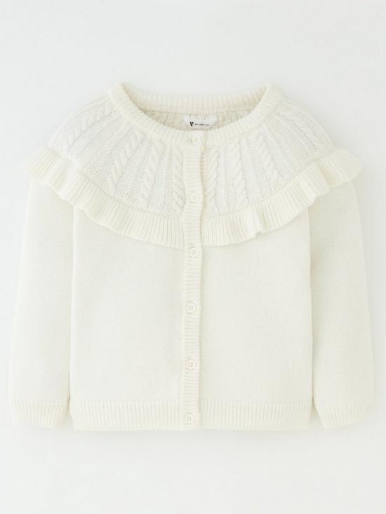 front image of mini-v-by-very-girls-pointelle-frill-knitted-cardigan-white