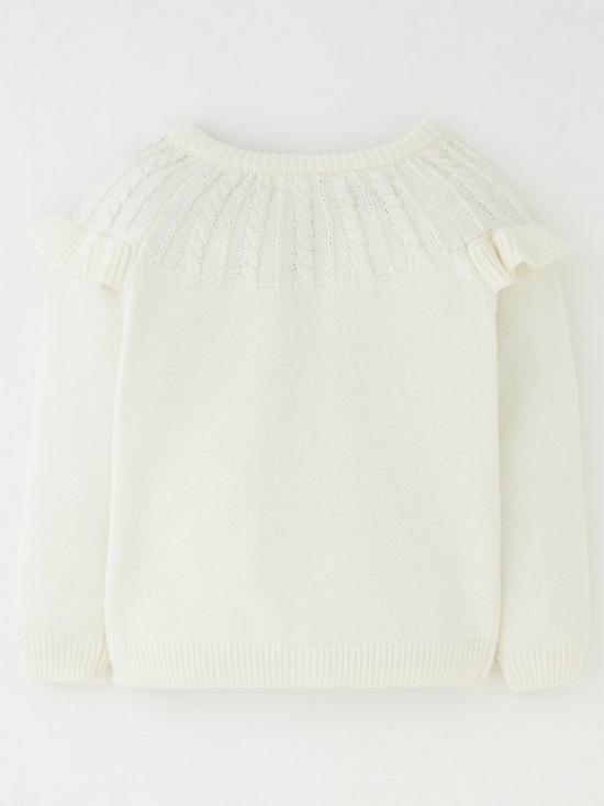 back image of mini-v-by-very-girls-pointelle-frill-knitted-cardigan-white