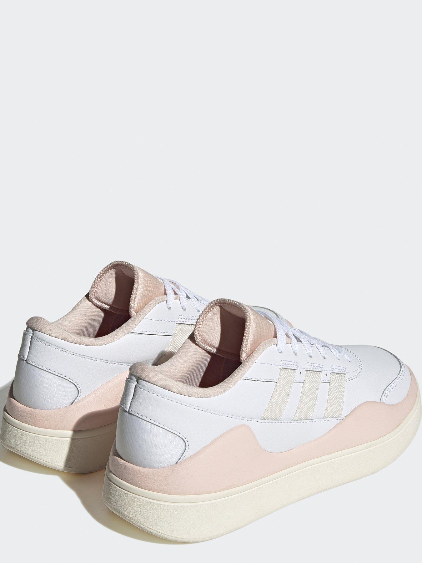 Adidas white best sale pink trainers