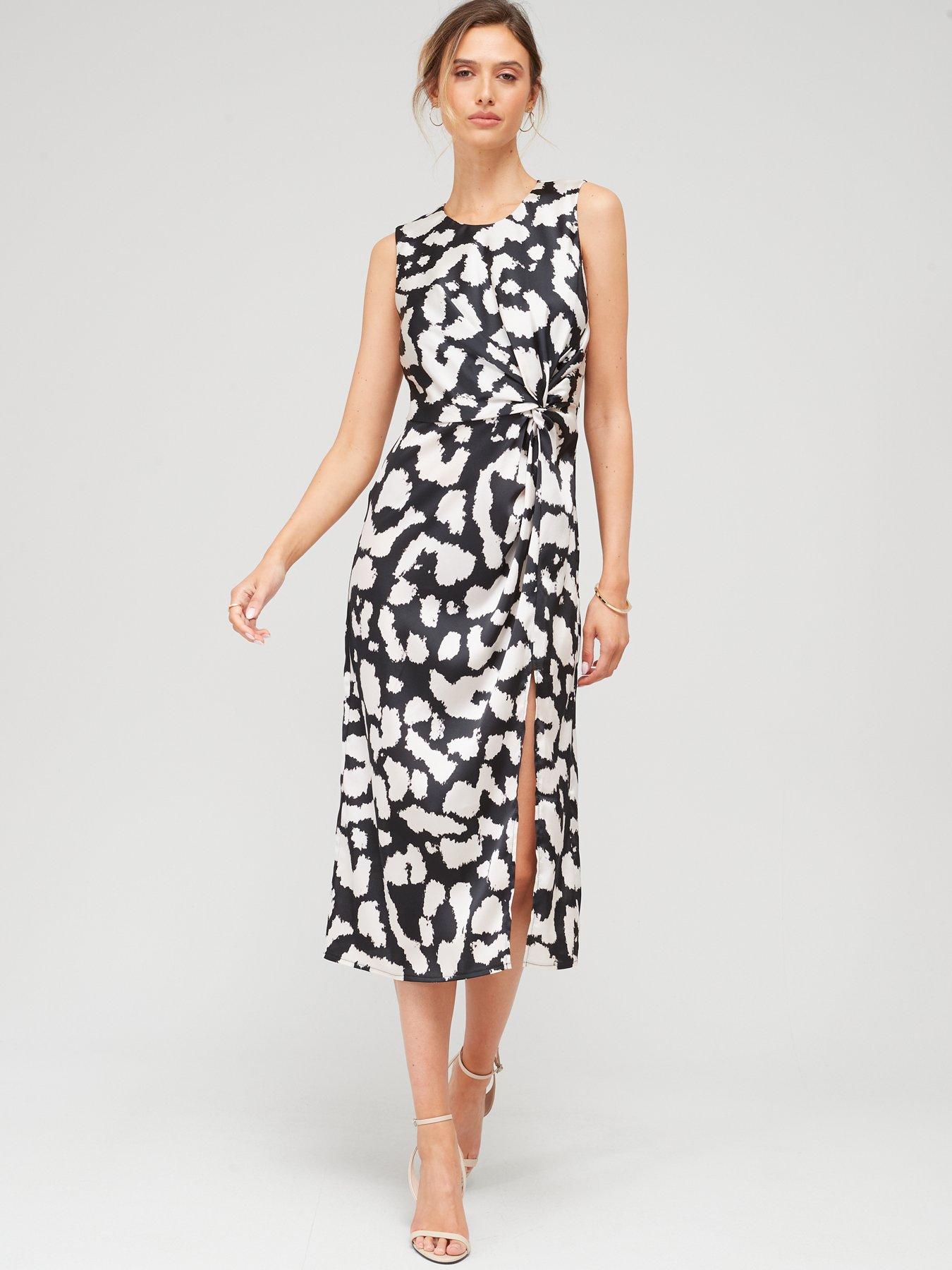 V by Very Twist Mono Front Midi Dress - Print | Very.co.uk