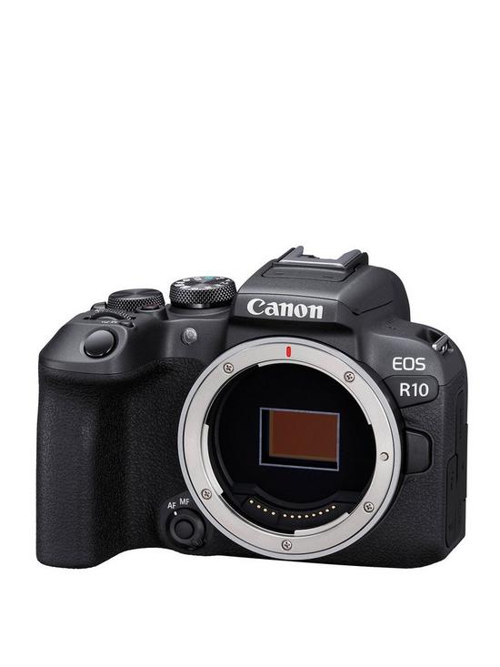 front image of canon-eos-r10-aps-c-mirrorless-camera-body-only