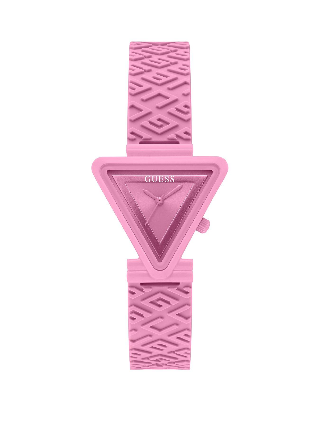 Product photograph of Guess Ladies Pink Fame Watch from very.co.uk