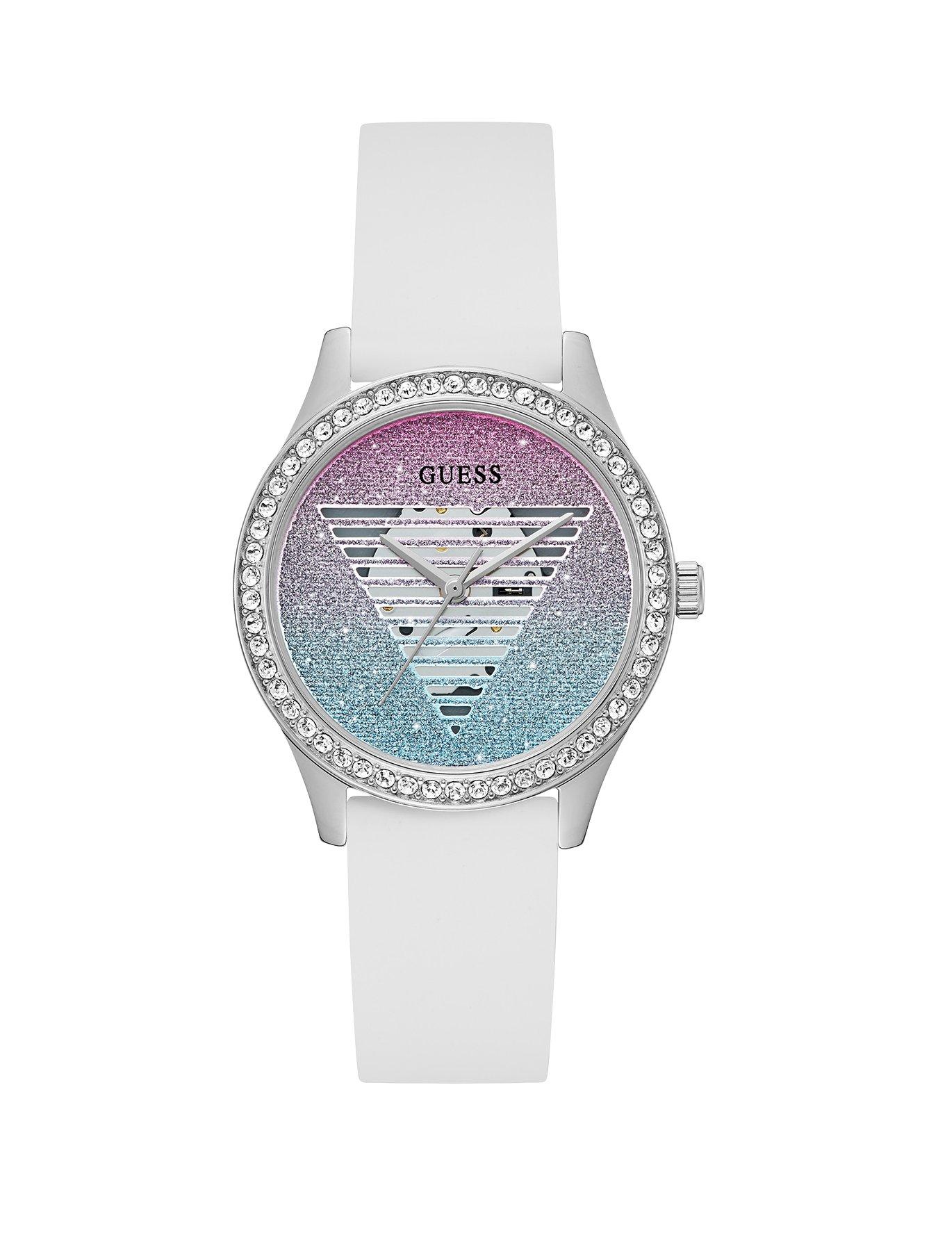Product photograph of Guess Lady Idol Watch White Strap from very.co.uk