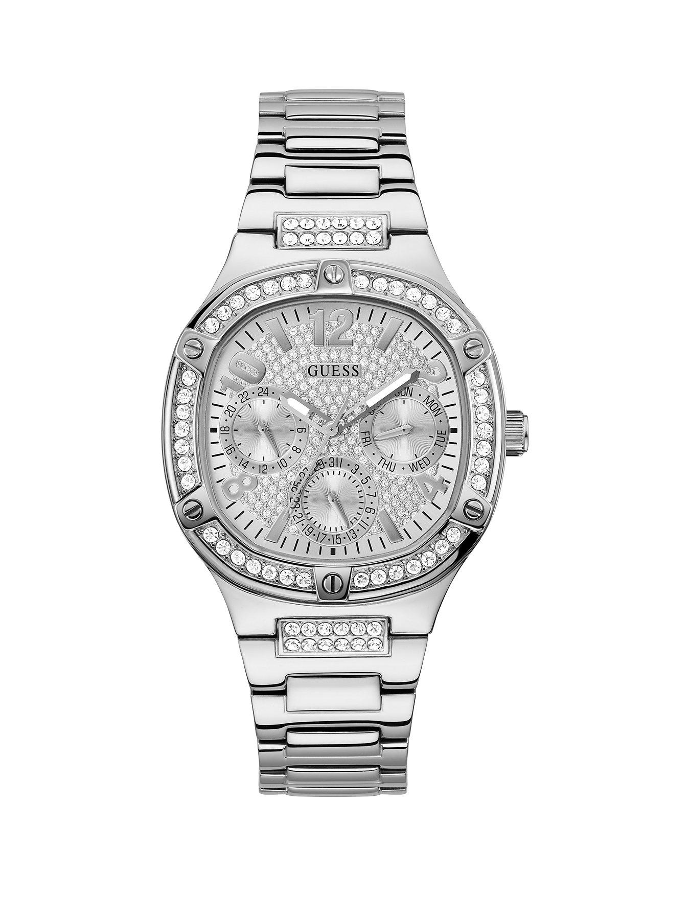 Product photograph of Guess Ladies Duchess Silver Watch from very.co.uk