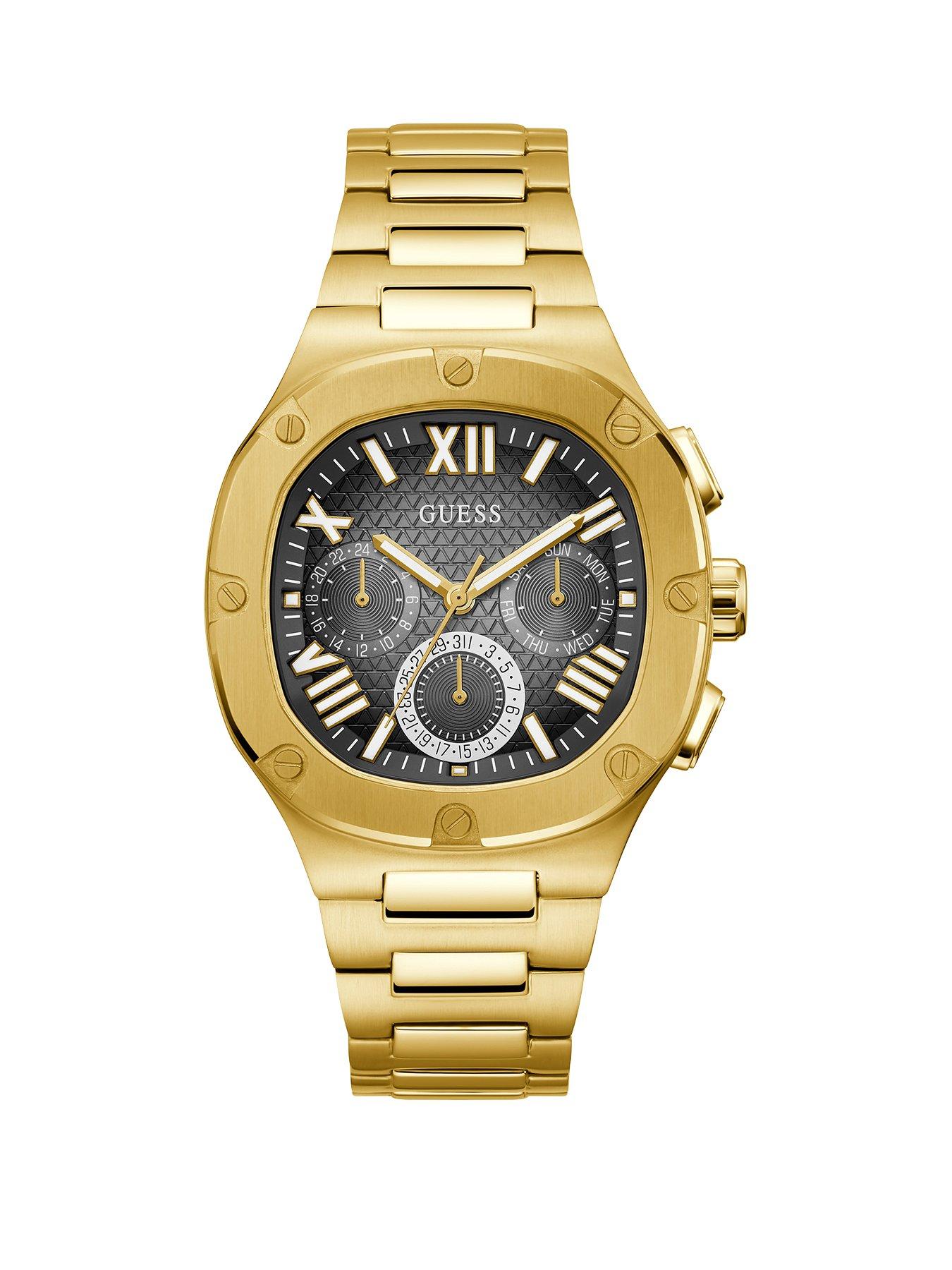 Product photograph of Guess Men Gold Headline Watch from very.co.uk