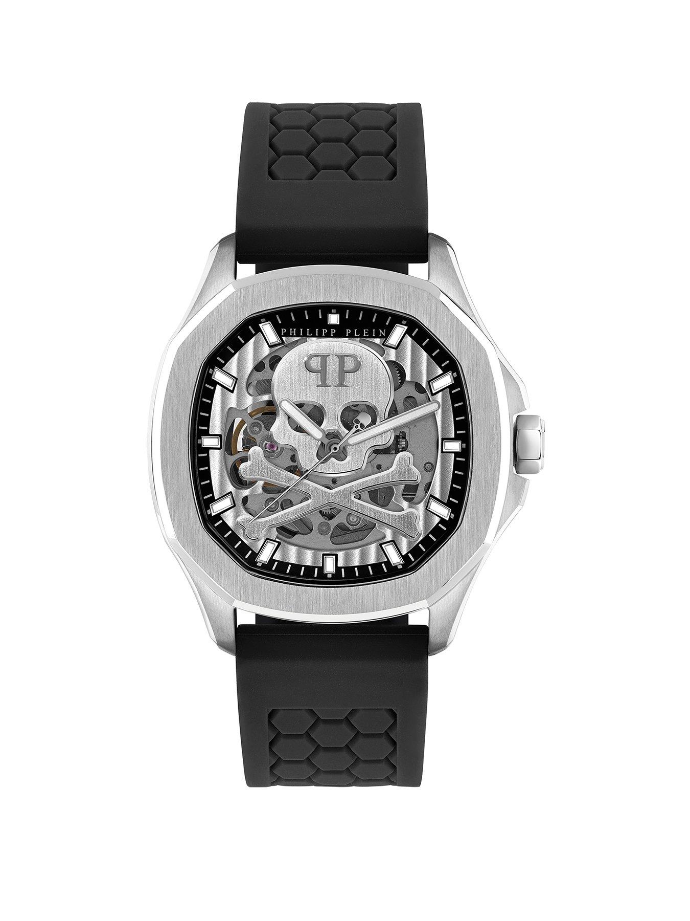 Product photograph of Philipp Plein Mens Highconic Silver Watch With Black Strap from very.co.uk