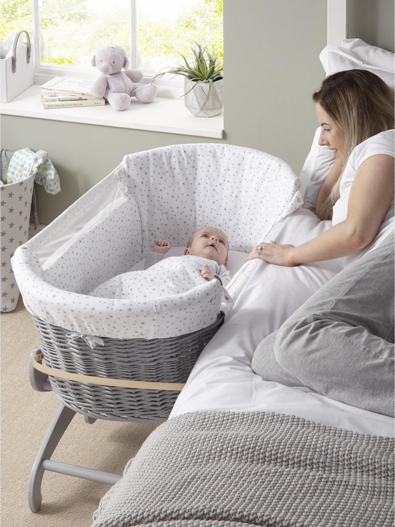 Product photograph of Clair De Lune Stars And Stripes Bedside Crib - Grey from very.co.uk